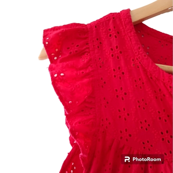 🍒 Madewell Red Eyelet Ruffle-Sleeve Bib Top . Size XXS - Picture 12 of 16